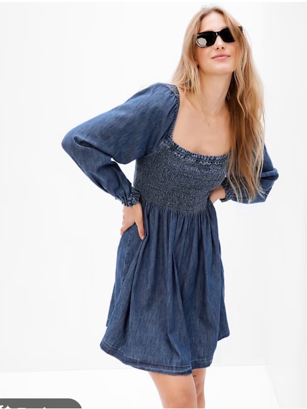 Gap Smocked Denim Blue Mini Dress - Women